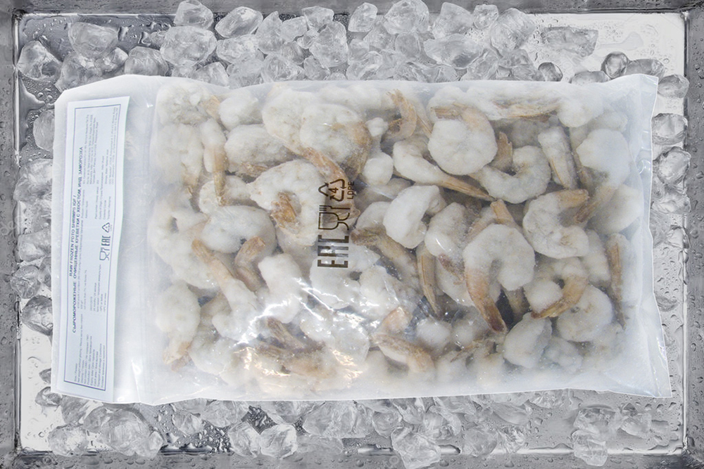 Красивая фотография креветки ваннамей 31/40 очищенные свежемороженые в рыбном магазине Омега-3 в Митино